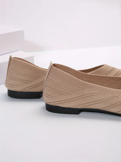 Women’s Pointed Toe Knitted Slip-On Flats – Solid Color Casual Breathable Ballet Loafers