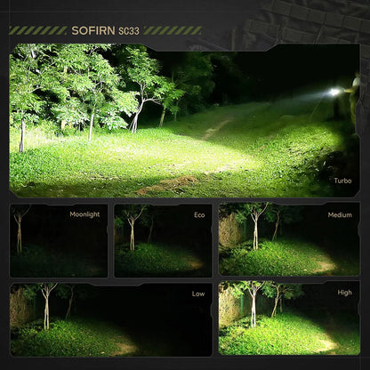 Sofirn SC33 XHP70.3 Tactical LED Flashlight - 5200 Lumens, USB-C Rechargeable 21700 Torch with Tail E-Switch for Outdoor Use
