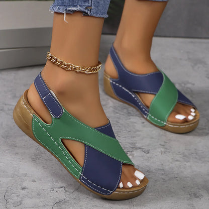 New Women's Contrast Color Wedge Sandals – Comfortable Peep Toe Non-Slip Platform Beach Shoes