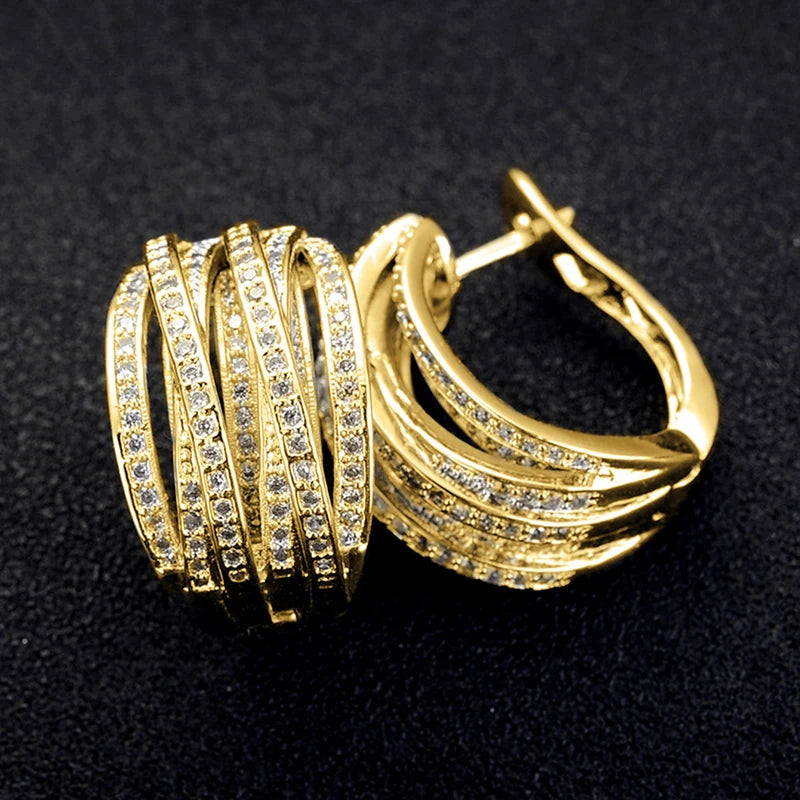 Huitan Silver Cross Hoop Earrings – Full Crystal Cubic Zirconia Statement Jewelry for Women