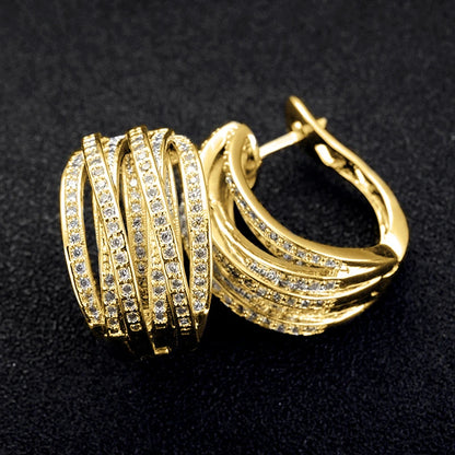 Huitan Silver Cross Hoop Earrings – Full Crystal Cubic Zirconia Statement Jewelry for Women