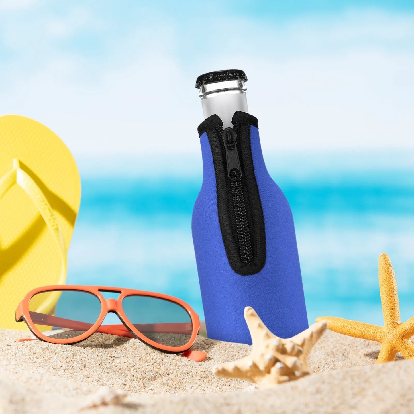 Beer Bottle Coolers - Insulator Sleeve Covers with Ring Zipper for 12 Oz (330 Ml) Bottles - Outdoor Beer Accessories - Available in Various Quantities