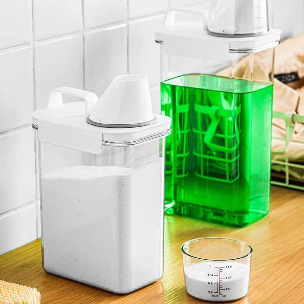 Airtight Laundry Detergent Dispenser – Clear Powder & Liquid Storage Container with Lid Jar