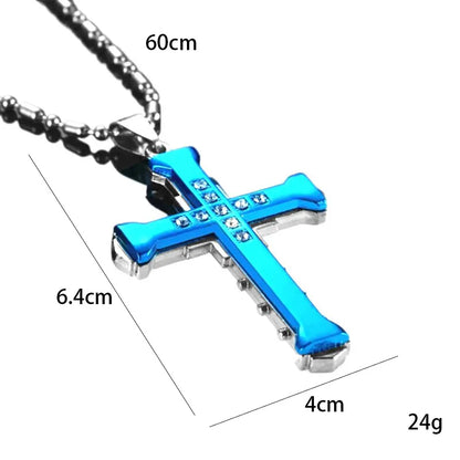 2025 Cross Pendant Necklace for Men – Zircon Black Gold Stainless Steel Hip Hop Punk Chain Jewelry, Simple Cool Fashion Gift