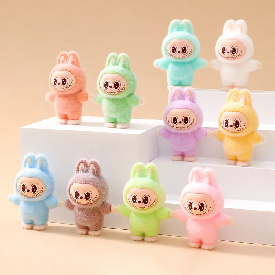 1/9PCS Labubu Cartoon Mini Flocking Doll Pendant – Cute DIY Kawaii Toy Gift Accessories