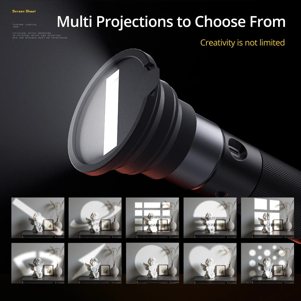 Ambitful 10W Projection Flashlight - Four-Color Light with 8400mAh Rechargeable Battery