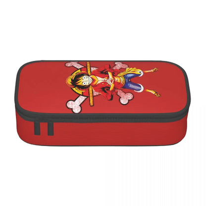 Cute Custom One Piece Pencil Case – Large Capacity Straw Hat Pirates Skull Stationery Bag for Boys & Girls