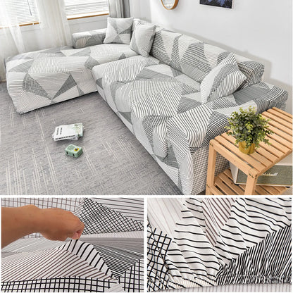 Stretch Sofa Cover - Printed Elastic Slipcover for L-Shaped Corner Couch, Living Room 1/2/3/4 Seat Protector