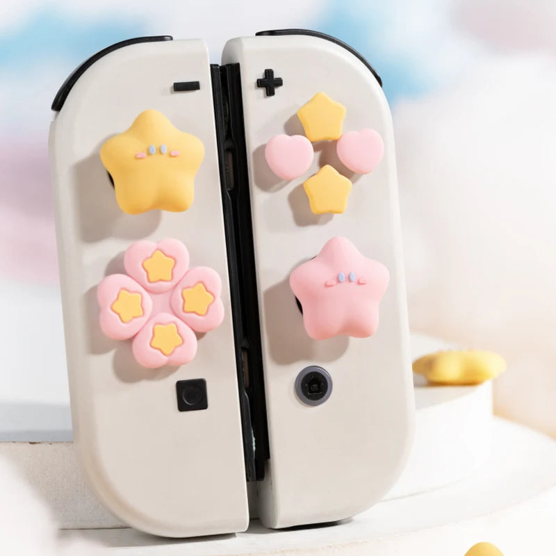 Cute Star Love Silicone Button & Thumb Grip Set for Switch OLED – Soft D-Pad ABXY Key Stick Cover Case