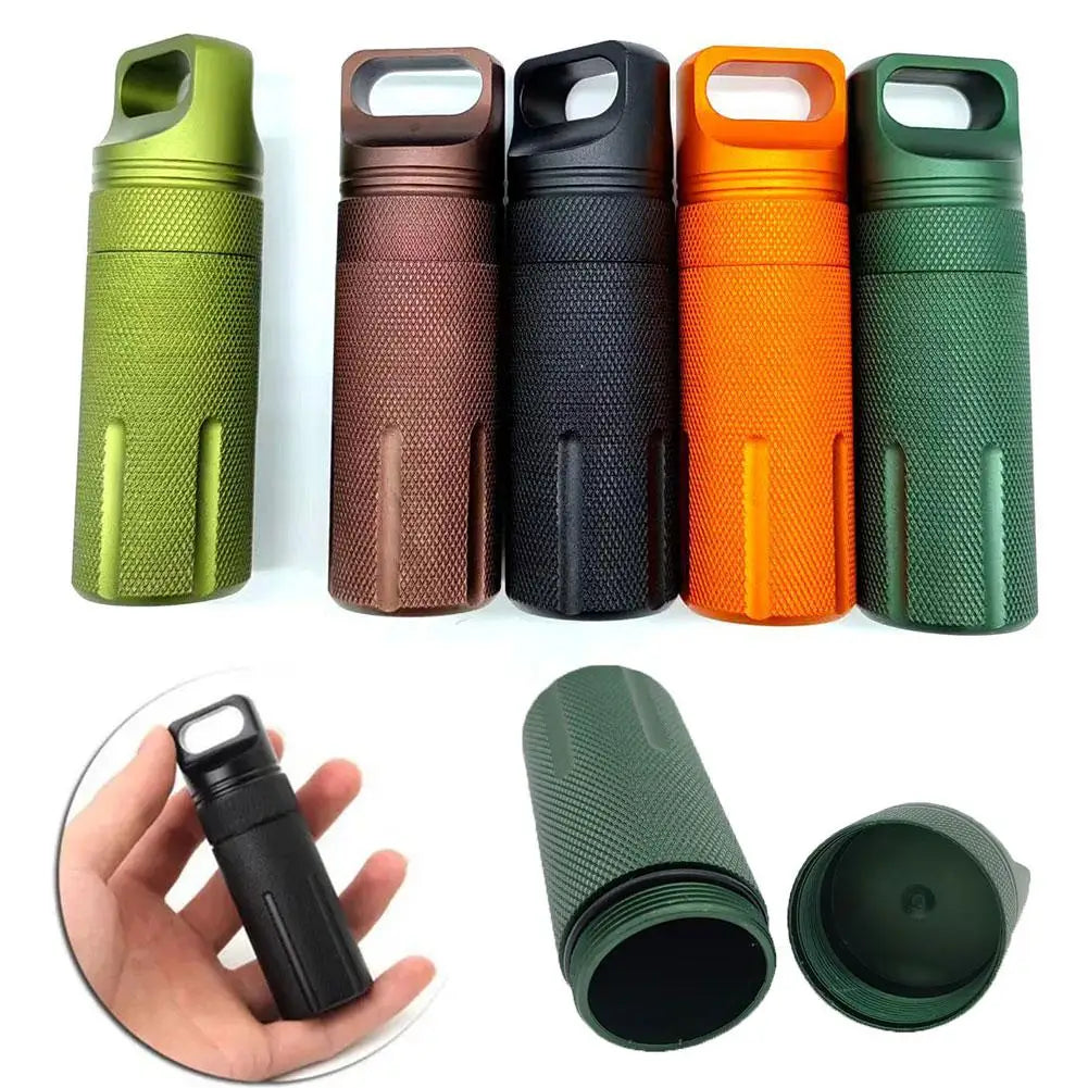 Aluminum Alloy Airtight Pill Container — Portable Waterproof EDC Single-Chamber Capsule Holder & Medicine Case