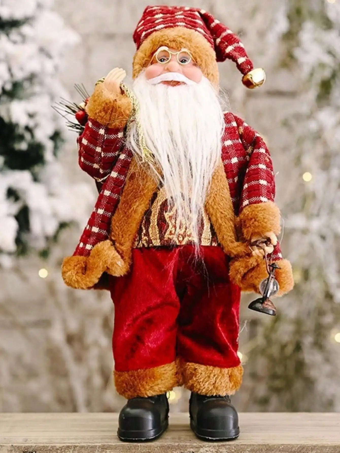 12-Inch Festive Santa Claus Statue – Golden & Silver White Christmas Decoration for Home, Kitchen, Hotel, and Office