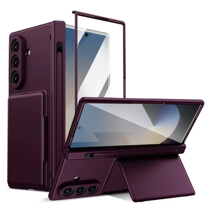 Samsung Galaxy Z Fold Series Hinge Wallet Case - Card Slots, S Pen Holder, Screen Protector Film, and Protective Cover for Fold 5, 6, 7, and 8