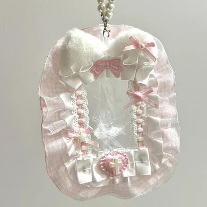 Kawaii Plush Photocard Holder - Lolita Lace Ribbon Idol Photo Display Case