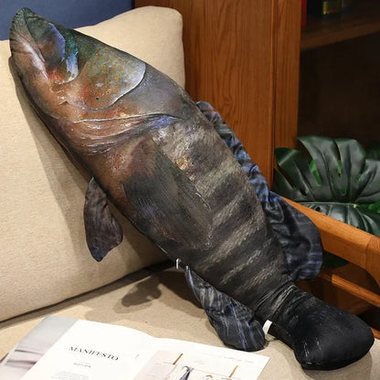 3D Realistic Fish Plush Pillow - Soft Tuna, Salmon & Grouper Stuffed Cushion Toy Gift
