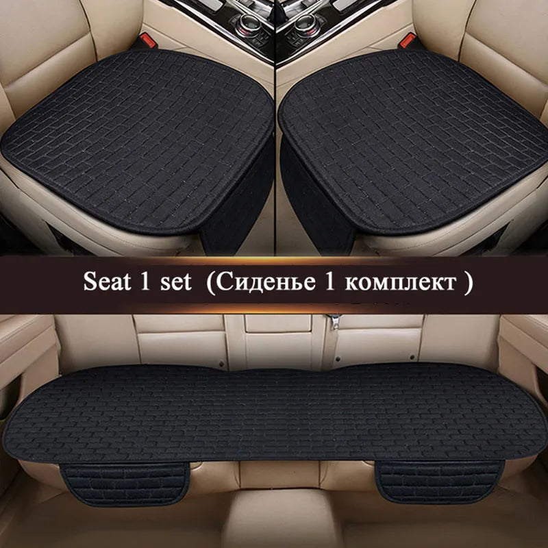 Universal Car Flax Seat Cushion Protector - Front and Rear Seat Cover Pad with Backrest Mat for Automotive Interiors
