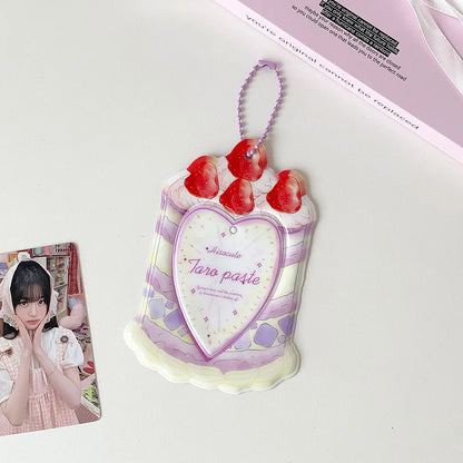 Strawberry Cake Bag Pendant - Cute Cartoon 3-Inch Card Holder & Photo Keychain Gift