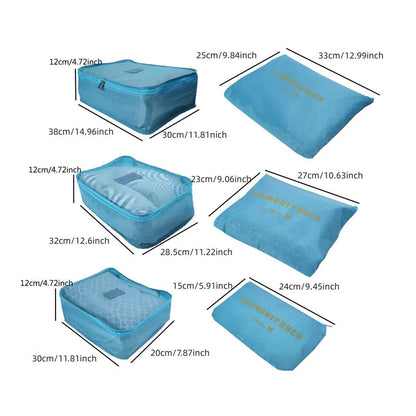 6PCS Travel Storage Bag Set – Clothes Organizer, Wardrobe Pouches & Packing Cubes for Suitcases