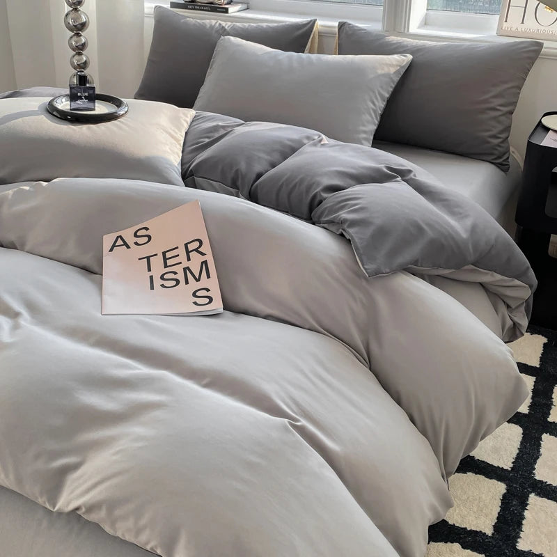 Washed Cotton Duvet Cover Set - Solid Color Soft Bedding Collection with Pillowcases Comforter Cover 220x240cm