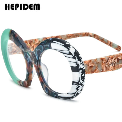 FONEX HEPIDEM Acetate Eyeglass Frames - Retro Round Vintage Eyewear for Men & Women