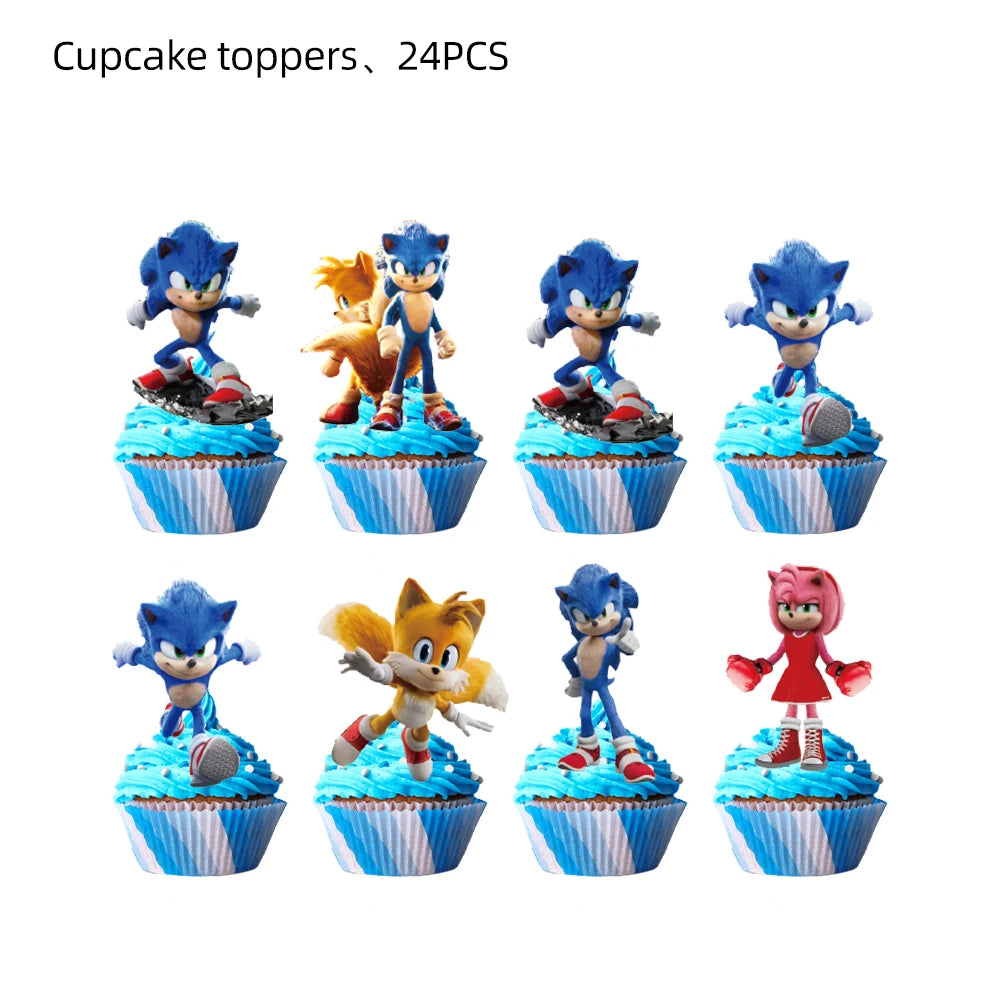 Sonic Cartoon Party Supplies Set – Disposable Tableware with Plates, Cups, Napkins & Balloons for Boys’ Birthday & Baby Shower Decor