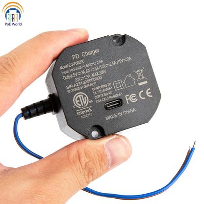 Flush Wall-Mounted USB-C Charger 30W – 240V AC to 5V/9V/12V/15V/20V Type-C Power Adapter for iPad & Tablets