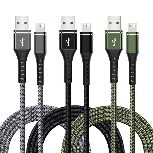 Original Lightning Cable USB – Fast Charging Wire for iPhone 14-6S Plus, X, XR, XS, 13, 12, 11 Pro Max, SE, Nylon Braided Charger Cord