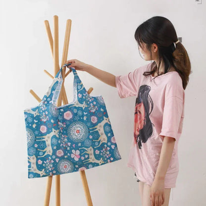 Large Reusable Shopping Storage Bags - Foldable Grocery & Beach Toy Tote Pouch with Shoulder Strap for Travel