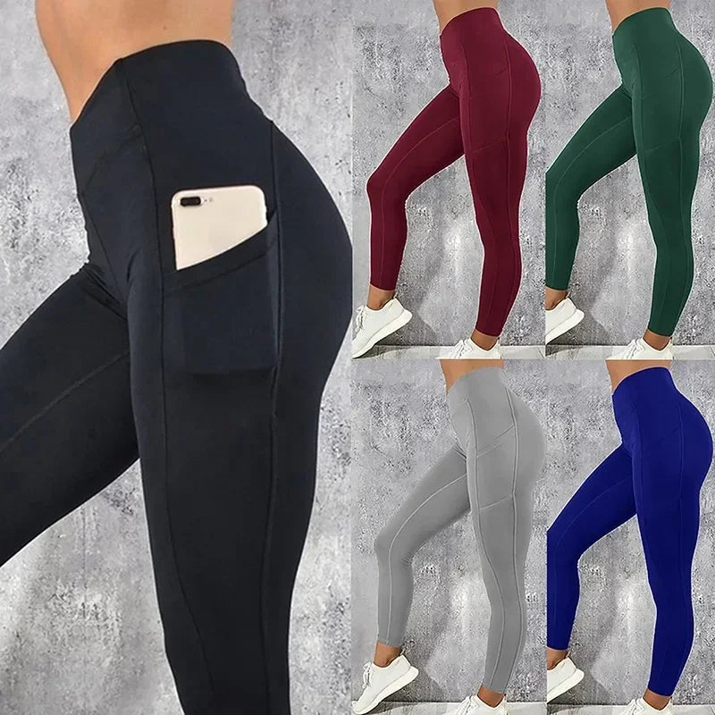 Stretchy Plus Size Gym Leggings with Pockets: Women's Fitness Running Pants - Sportswear Yoga Pants for Enhanced Comfort