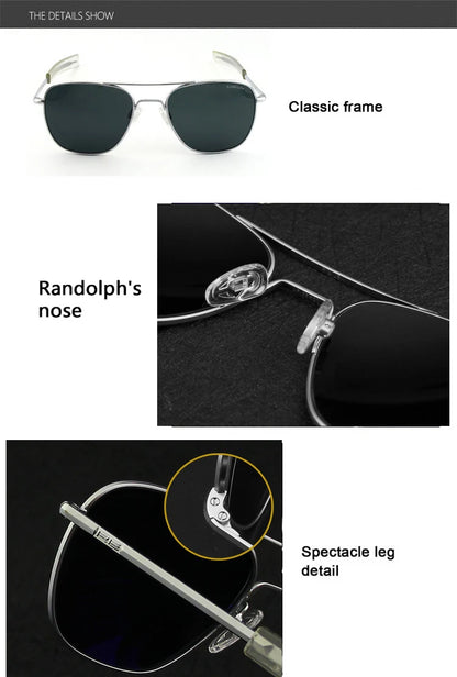 RE Military Aviation Sunglasses — Vintage Titanium Frame Pilot Glasses for Men & Women