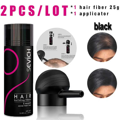 SEVICH Hair Building Fiber Set – Hair Loss Concealer for Sparse or Bald Spots with Keratin Fiber Powder Applicator