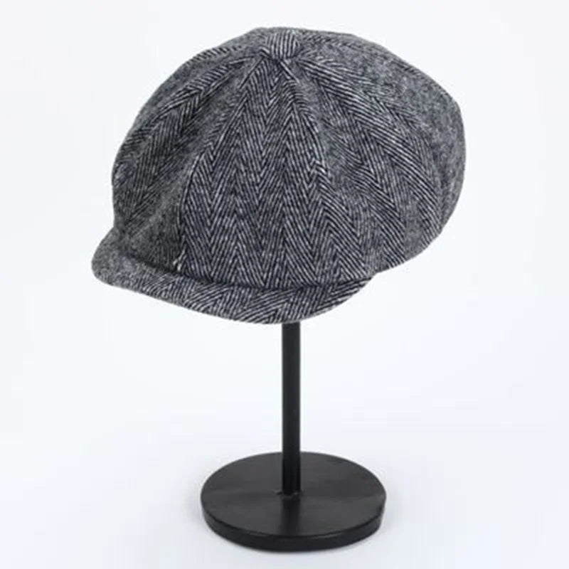 Retro Men’s Newsboy Cap — British Octagonal Herringbone Flat Painter Hat Autumn Winter Hip Hop Beret