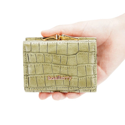 Baellerry Short Women’s Wallet — Crocodile Pattern Coin & Card Holder with Photo Slots, Hasp Purse for Girls