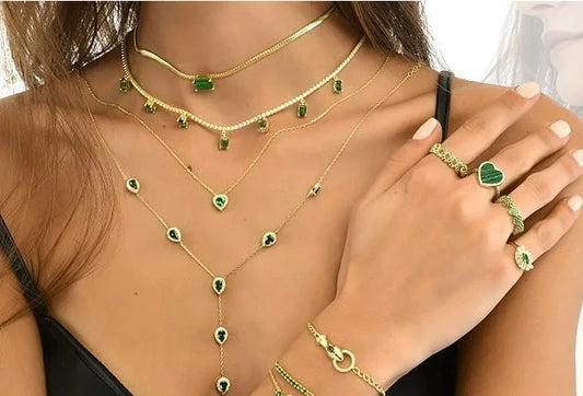 2023 Gold Plated Y Lariat Necklace - Colorful CZ Teardrop Pendant Geometric Jewelry for Women