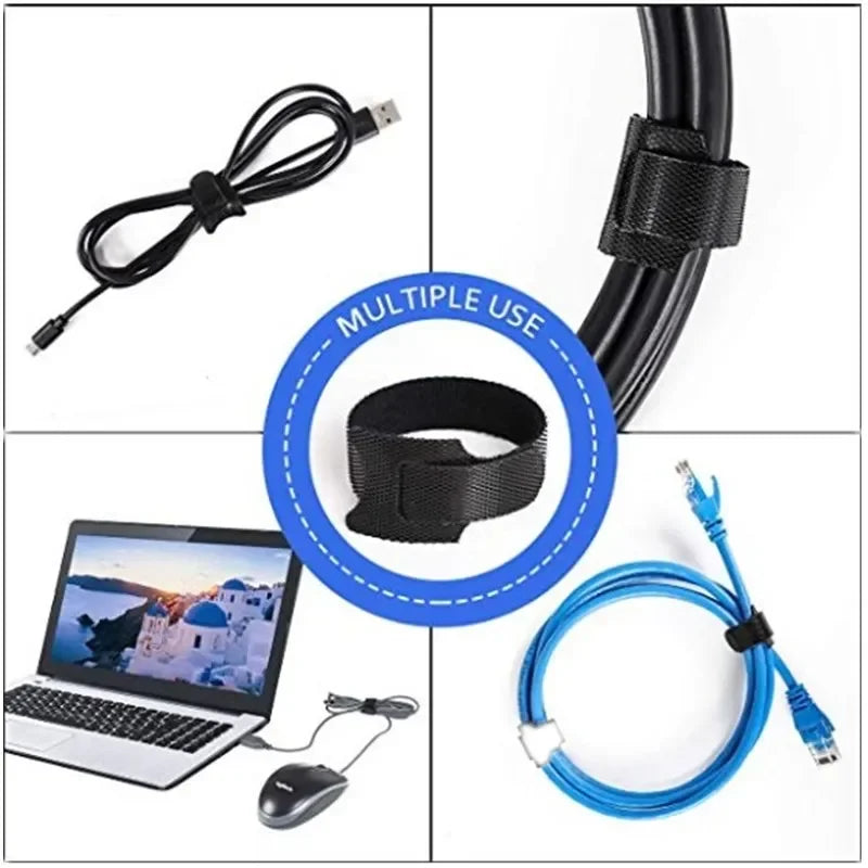 50 Pcs Reusable Adjustable Fastening Cable Ties – Nylon Hook and Loop Cord Management Straps for Organizing Wires