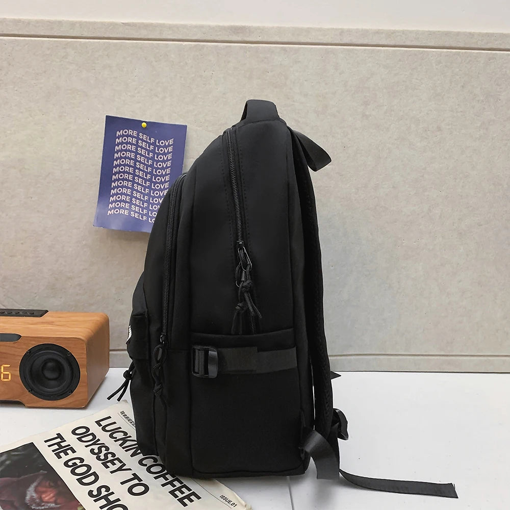 Large Capacity Black Backpack | Solid Color School & Travel Bag for High School & Middle School Students