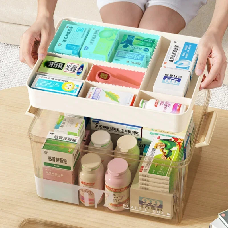 Multi-Layer Large Capacity Home Medicine Box – Transparent Medical Storage Case for First Aid & Medication Organization