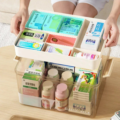 Multi-Layer Home Medicine Box – Large Capacity Transparent Medical Storage Case for First Aid & Medication Organization