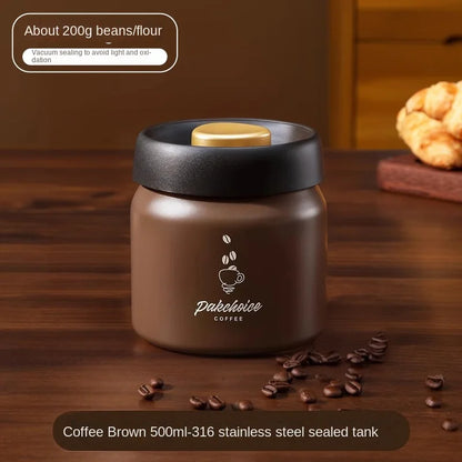 Vacuum Coffee Bean Storage Container - Stainless Steel Airtight Canister for Coffee, Spices & Food