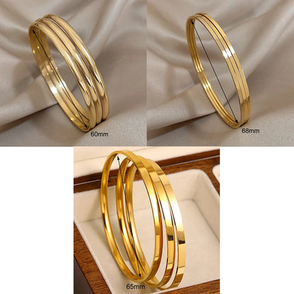 3-Piece 18K Gold-Plated Stainless Steel Bangle Set - Minimalist Glossy Waterproof Bracelets for Women