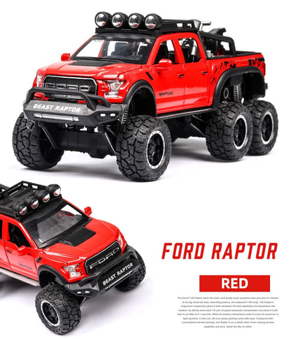 1:24 Diecast F150 Raptor Pickup Truck — Metal Model Car with Sound & Light for Kids Age 3+, Blue