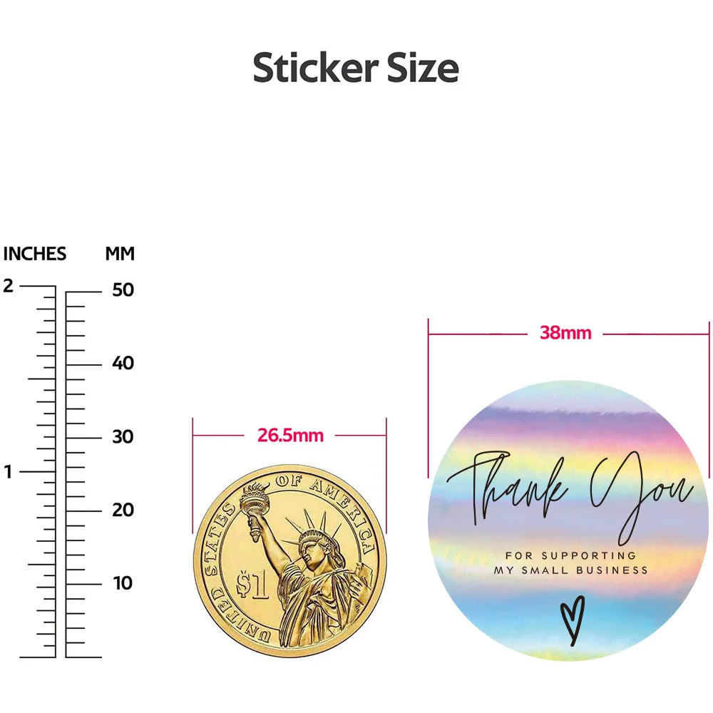 Rainbow Laser Thank You Stickers - 50–500pcs Adhesive Labels for Small Business Packaging, Boutique Wrapping, and Order Supplies