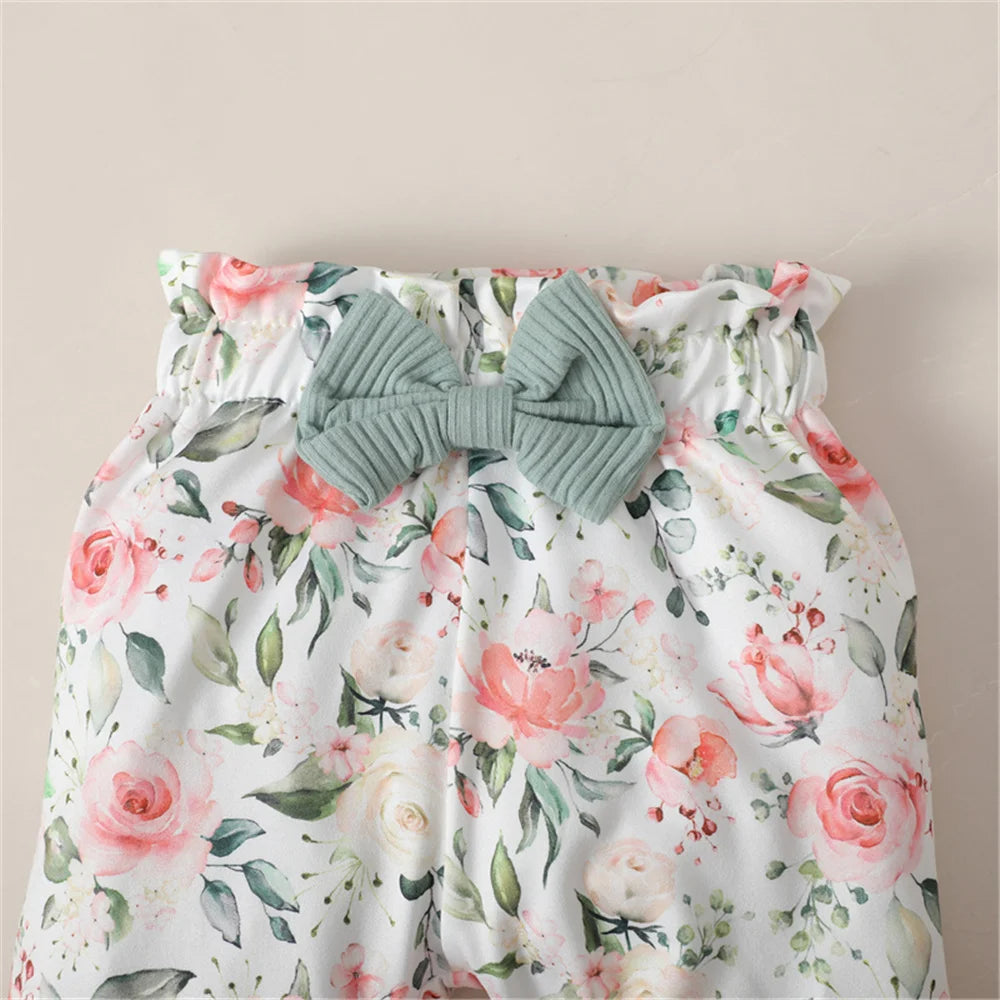 3-Piece Baby Girl Clothes Set – Long Sleeve Romper, Flower Pants & Headband, Spring & Autumn Outfit for 0-18 Months