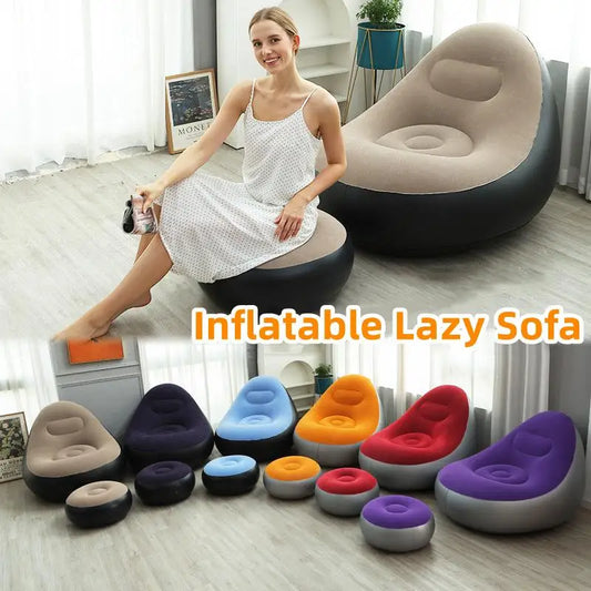 Inflatable Lazy Sofa Chair - PVC Flocking Foldable Lounge Recliner Chair for Home & Outdoor Relaxation