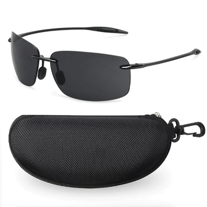 JULI Polarized Classic Sports Rimless Sunglasses – Ultralight Rectangle Frame for Men, Ideal for Fishing, Driving, UV400 Protection, Model MJ8009