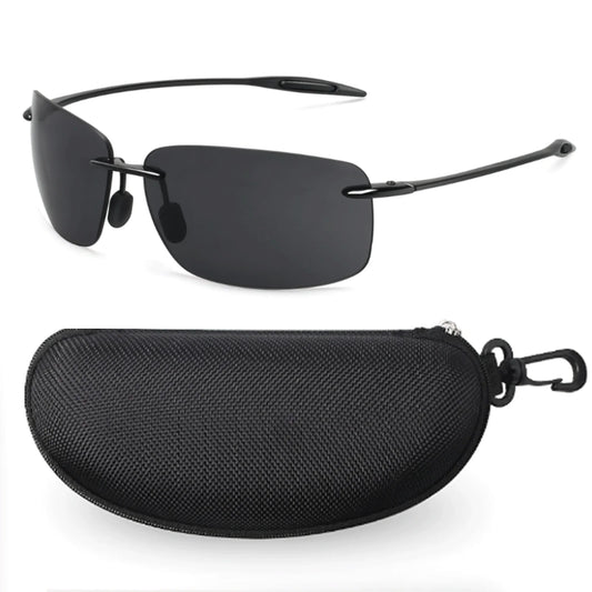 JULI Polarized Classic Sports Sunglasses - Ultralight Rimless Rectangle Frame for Men, Fishing & Driving, UV400 Protection (MJ8009)