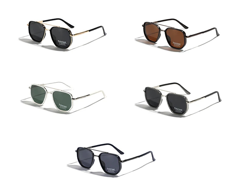 Peekaboo TR90 Polarized Sunglasses – Retro Metal Square Style for Men & Women, UV400 Double Bridge Driving Glasses