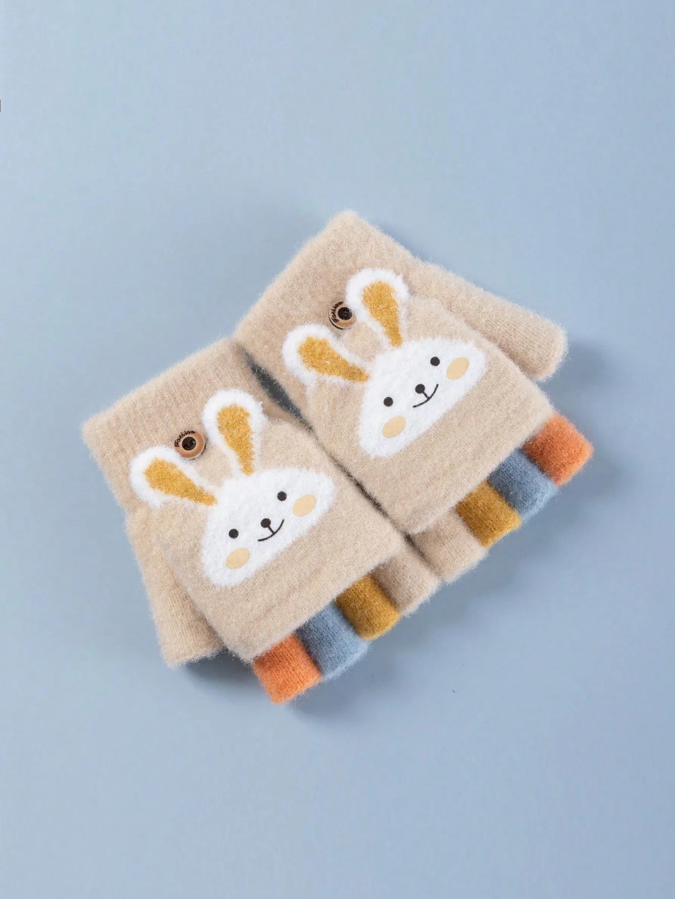 Half-Finger Gloves with Flip-Top Cover - Girls’ Winter Rabbit Fleece Gloves for Writing, Warm Cotton Handwear