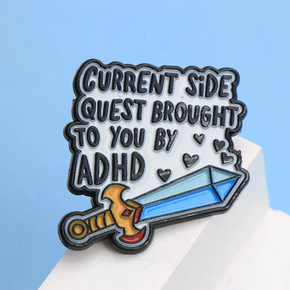 ADHD Side Quest Sword Enamel Pin – Cartoon Lapel Badge for Backpacks & DIY Gifts
