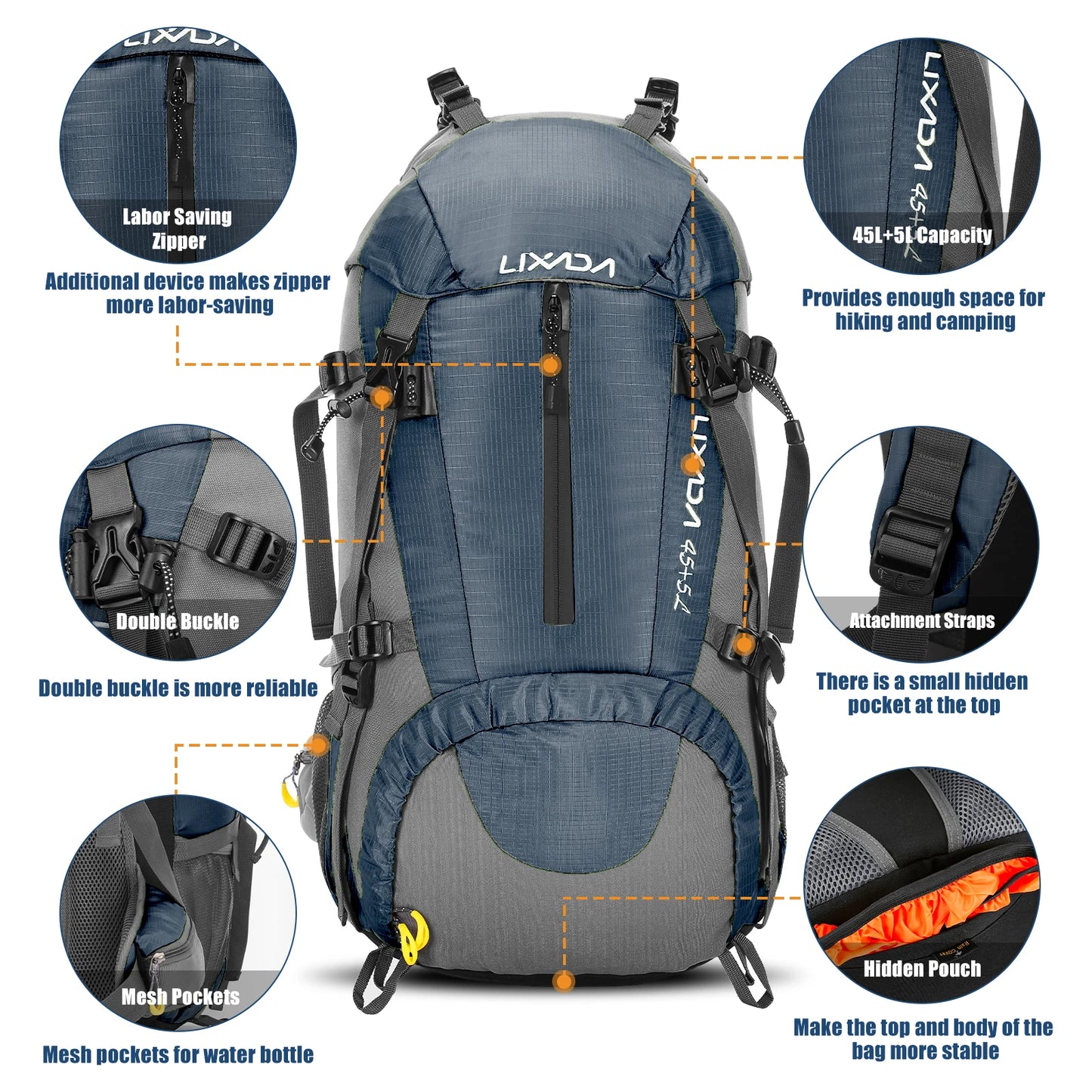 50L Waterproof Hiking Camping Backpack – Outdoor Travel Climbing Trekking Bag with Rain Cover