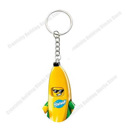 Shark Girl and Boy 3D Building Block Keychain - DIY Movie Character Toy and Gift